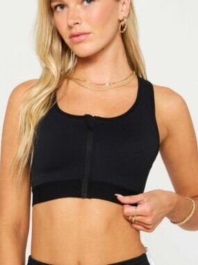 Fabletics Front Zip High‑Impact Sports Bra Black Size M NWT